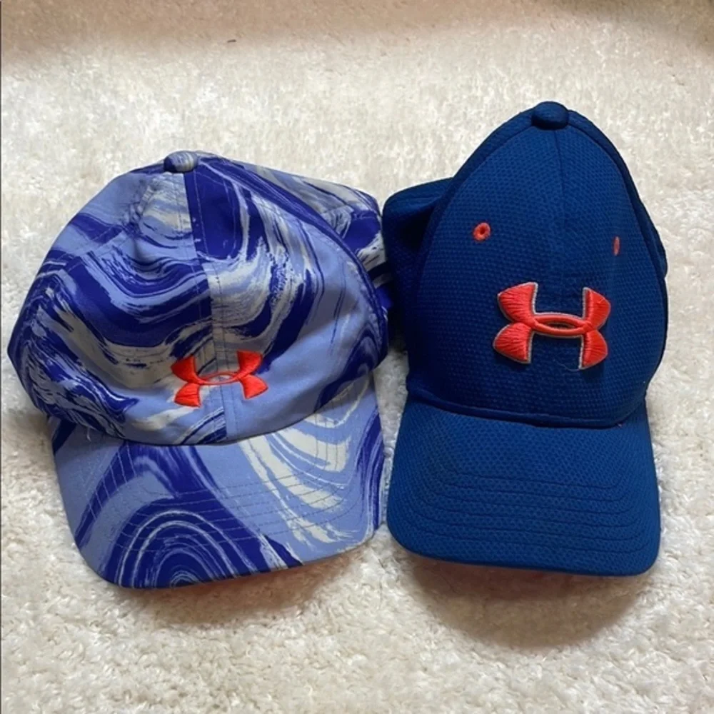 Under Armour Kids Bundle of 2 Blue Purple Baseball caps Sz Youth